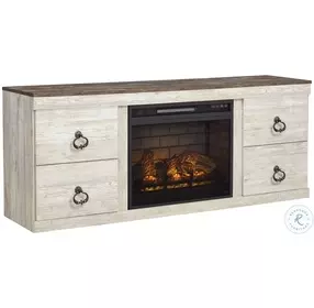 Willowton Whitewash 60" TV Stand with Electric Fireplace