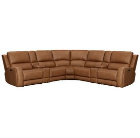 Belmont Lyric Caramel Leather 7 Piece Modular Zero Gravity Power Reclining Sectional with USB Charging