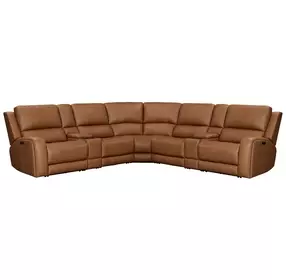 Belmont Lyric Caramel Leather 7 Piece Modular Zero Gravity Power Reclining Sectional with USB Charging