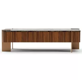 Altura Smoked Walnut Rectangular Dark Emperador Stone Top Cocktail Table