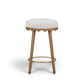 Oodle Cream and Light Walnut Performance Vegan Mohair Upholstered Counter Height Stool