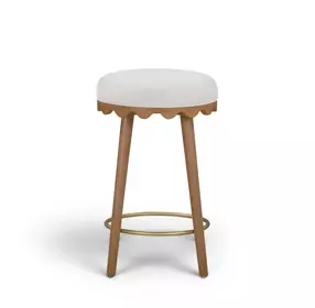 Oodle Cream and Light Walnut Performance Vegan Mohair Upholstered Counter Height Stool