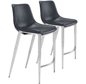 Magnus Black And Brushed Stainless Steel Counter Chair Set Of 2