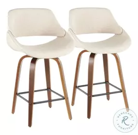 Fabrico Walnut And Cream Swivel Counter Height Stool Set Of 2 with Square Footrest
