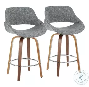 Fabrico Walnut And Grey Fabric Swivel Counter Height Stool Set Of 2