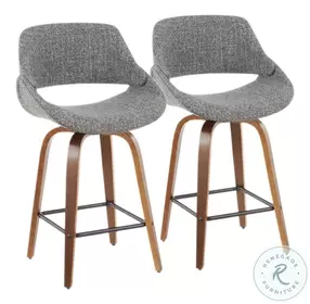 Fabrico Walnut And Grey Noise Fabric Swivel Counter Height Stool Set Of 2