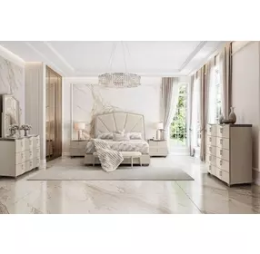Fantosini Silver Mist and Cappuccino Upholstered Panel Bedroom Set