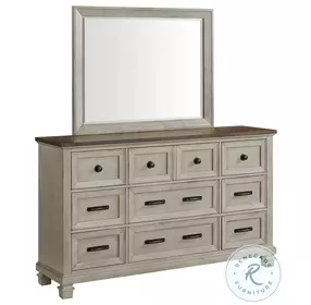 Bloomfield Medium Brown And Washed Stone 9 Drawer Dresser And Mirror