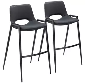 Desi Black Bar Stool with Black Legs Set of 2