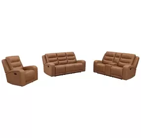 Napa Wrangler Clay Leather Triple Reclining Living Room Set