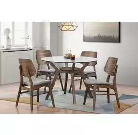Oscar Walnut Round Glass Dining Room Set