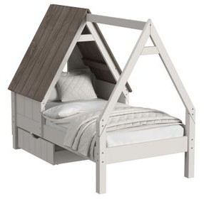 Lodge Cookies and Cream Twin Novelty Bed with Half Roof and Window