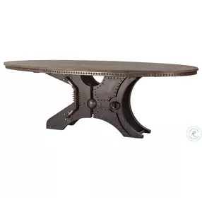 Rustic Revival Vintage Pewter Industrial Teak Oval Dining Table