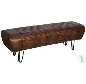 Brisbane Antique Whiskey Leather Mid Century Bench