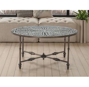 Ozark Black Floral Horn Inlay Round Coffee Table