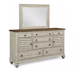 Homestead Pine Cornsilk 7 Drawer Ellesmere Dresser with Rectangular Landscape Mirror
