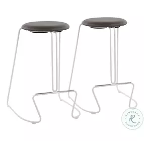 Finn White Steel And Grey Faux Leather Counter Height Stool Set Of 2