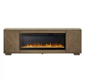 Living Room Console Brown 84" TV Stand with Fireplace