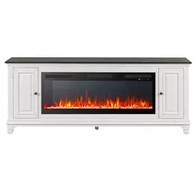 FIRE-BOX-417-80FTS Wirebrushed White and Charcoal 80" TV Stand with Fireplace