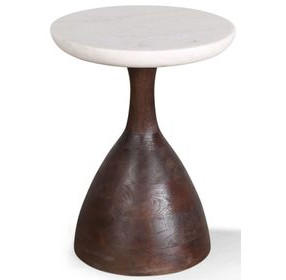 Palm Desert White Marble And Rich Chestnut Pedestal Side Table