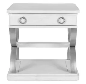 Point Breeze Fresh White and Soft Gray Glaze Rectangular End Table with Metal