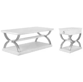 Point Breeze Fresh White and Soft Gray Glaze Rectangular Occasional Table Set with Metal and Casters