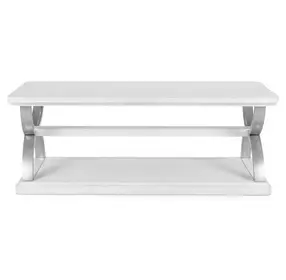 Point Breeze Fresh White and Soft Gray Glaze Rectangular Coffee Table with Metal and Casters