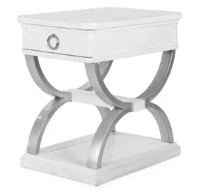 Point Breeze Fresh White and Soft Gray Glaze Rectangular Chairside Table with Metal