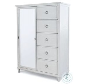 Coastal Point Fresh White and Soft Grey Glaze 5 Drawer 1 Mirrored Door Chest