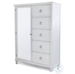 Coastal Point Fresh White and Soft Grey Glaze 5 Drawer 1 Mirrored Door Chest