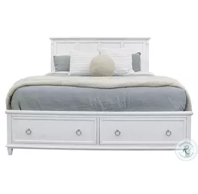 Coastal Point Fresh White Finish and Soft Grey Glaze King Bed with Storage