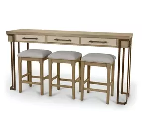 Rio Vista Muted Earth Tones Performance Fabric Upholstered Rectangular Console Table with Stools and USB Charging