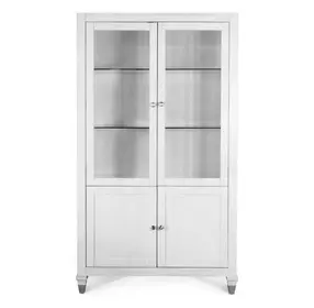 Point Breeze Fresh White and Soft Gray Glaze 4 Door Curio Cabinet with LED