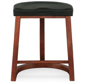 Hampton Walnut and Black Leather Upholstered Backless Counter Height Stool