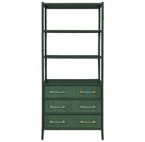 Flynn Green Dyed and Dark Green Matte Lacquer 3 Drawer Etagere with 3 Shelves