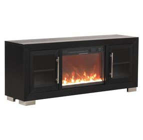 Ashbourne Black 60" TV Stand with LED Fireplace and USB Charging