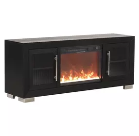 Ashbourne Black 60" TV Stand with LED Fireplace and USB Charging