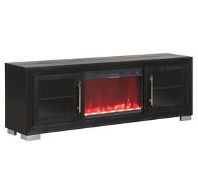 Ashbourne Black 72" TV Stand with LED Fireplace and USB Charging
