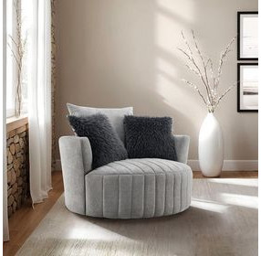 Hoople Light Gray Upholstered Swivel Chair with Pillows