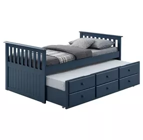 Clemens Midnight Blue Twin Captain Bed with Trundle and Storage