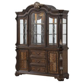 Leovanni Dark Brown Hutch and Buffet with LED Light