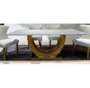 Portanova Gold 79" Rectangular Dining Table with Marble Top