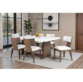 Caerwys Brown and White 70" Rectangular Marble Top Dining Room Set