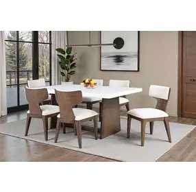 Caerwys Brown and White 70" Rectangular Marble Top Dining Room Set