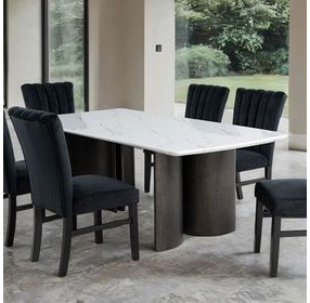 Selsey White and Black 78" Rectangular Marble Top Dining Table