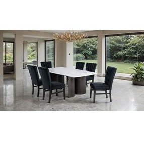 Selsey White and Black 78" Rectangular Marble Top Dining Room Set
