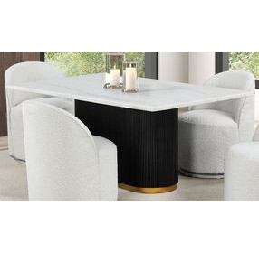 Morges Black and White 72" Rectangular Dining Table with Marble Top