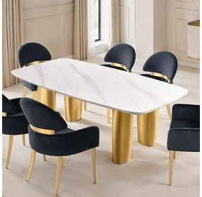 Northall White and Gold 79" Rectangular Sintered Stone Top Dining Table