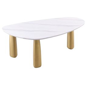Northam Matte Gold and White 79" Rectangular Sintered Stone Top Dining Table