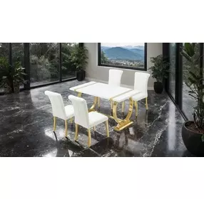 Holstebro Gold and White 60" Rectangular Dining Room Set